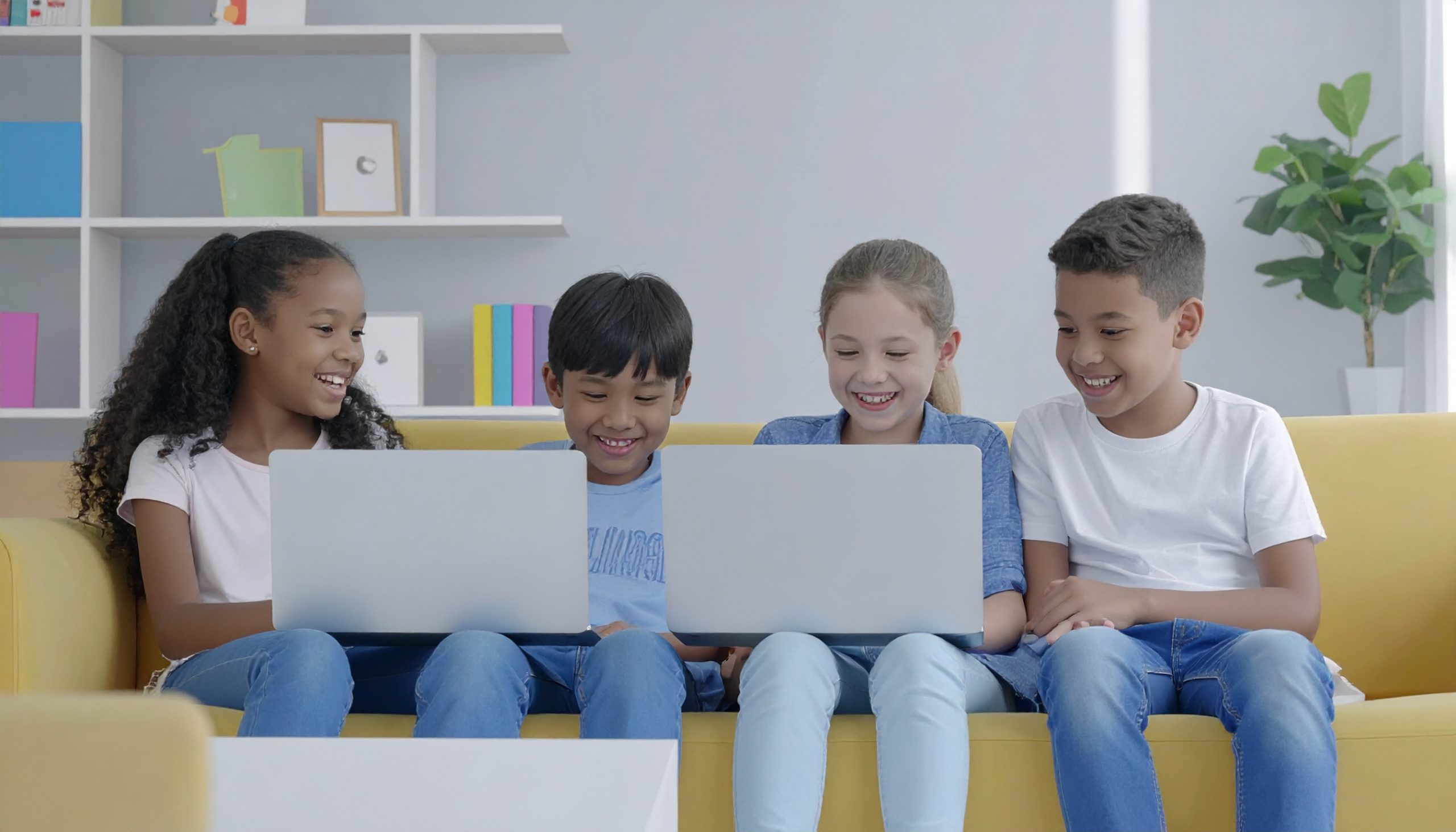 Elementary students working in the tech lab
